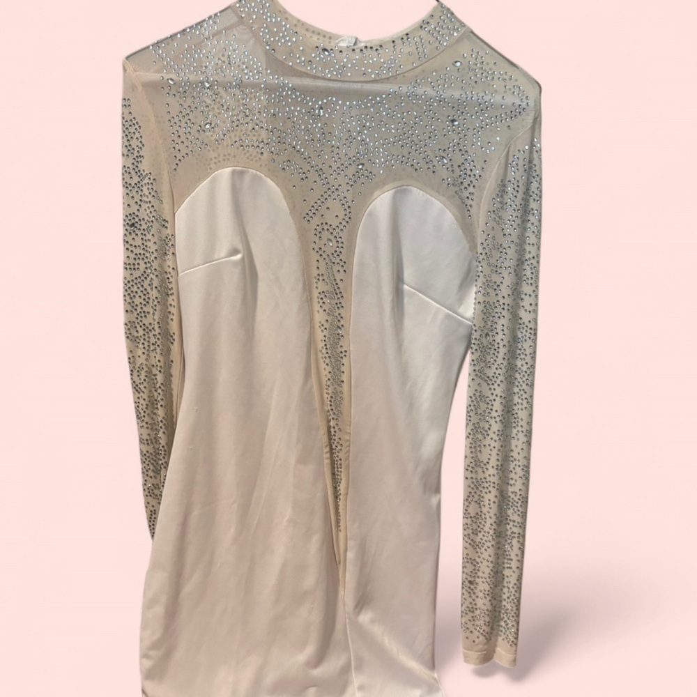 White Dress With Smalll Rhinestones Design